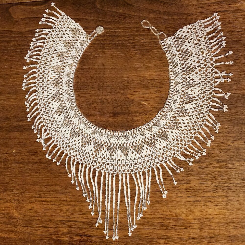 Vintage Beaded Bib Necklace Faux Collar Ornate Necklace